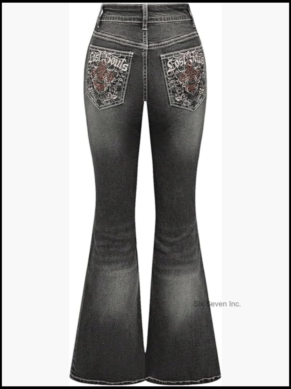 High Waist Bell Bottom Jeans with Embroidered Details Stretchy Denim Pants Y2K